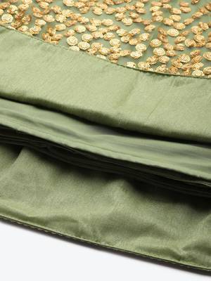green zari worked soft net lehenga set choli with dupatta 8