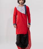 Designer red & black men's dhoti & kurta full set