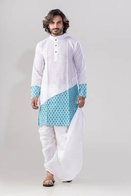 Designer white men's dhoti & kurta full set 1