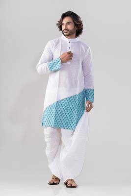 Designer white men's dhoti & kurta full set 2