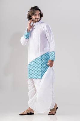 Designer white men's dhoti & kurta full set 3