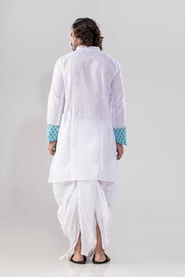 Designer white men's dhoti & kurta full set 4