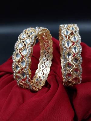 Cubic zircon stone studded light gold plated designer  bangles for women & girls 1