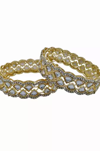 Cubic zircon stone studded light gold plated designer  bangles for women & girls