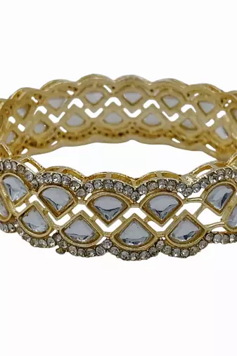 Cubic zircon stone studded light gold plated designer  bangles for women & girls