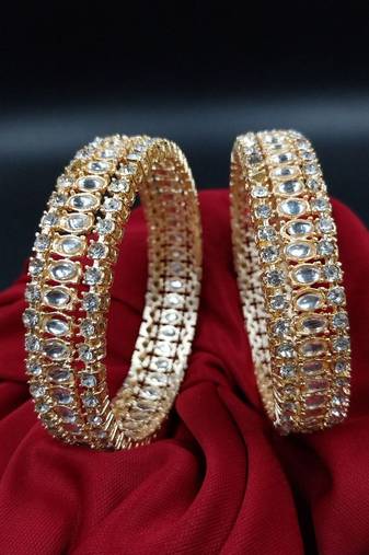 Cubic zircon stone studded light gold plated designer  bangles for women & girls