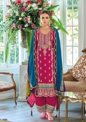 Pink premium embroidered chinon salwar suit 2