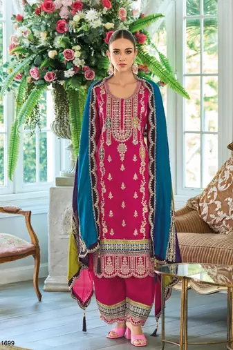Pink premium embroidered chinon salwar suit