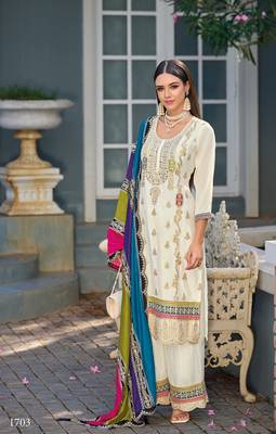 White premium embroidered chinon salwar suit 2