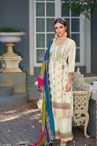 White premium embroidered chinon salwar suit