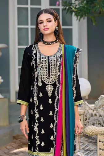 Black premium embroidered chinon salwar suit