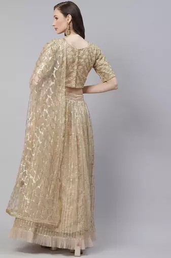 Mesmerizing Beige Sequins Net Wedding Wear Lehenga Choli With Dupatta