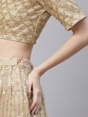 Mesmerizing Beige Sequins Net Wedding Wear Lehenga Choli With Dupatta 5