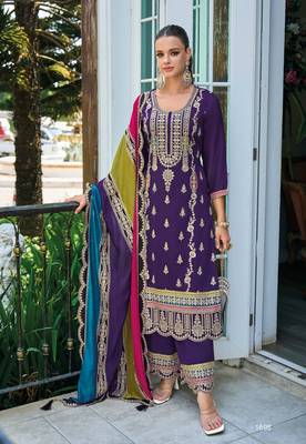 Purple premium embroidered chinon salwar suit 1