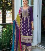 Purple premium embroidered chinon semi stitched salwar suit