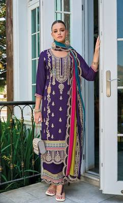 Purple premium embroidered chinon salwar suit 2
