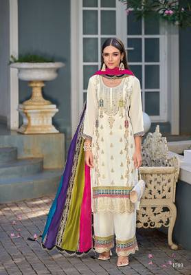White premium embroidered chinon salwar suit 1