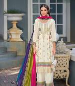White premium embroidered chinon semi stitched salwar suit