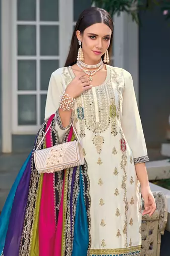 White premium embroidered chinon salwar suit