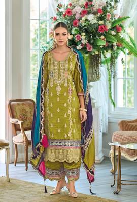 Green premium embroidered chinon salwar suit 1
