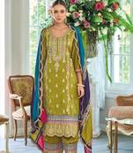 Green premium embroidered chinon semi stitched salwar suit