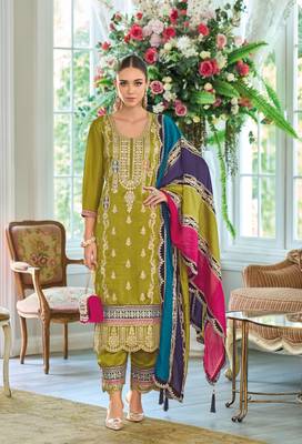 Green premium embroidered chinon salwar suit 2