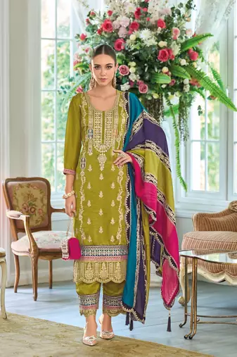 Green premium embroidered chinon salwar suit