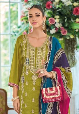 Green premium embroidered chinon salwar suit 3