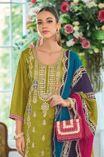 Green premium embroidered chinon salwar suit