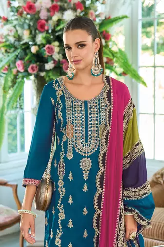 Teal premium embroidered chinon salwar suit