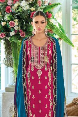 Pink premium embroidered chinon salwar suit 1