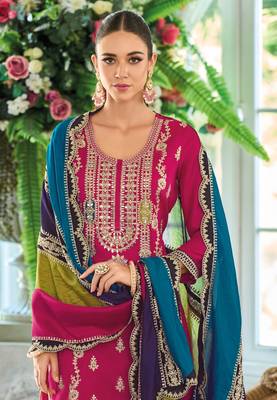Pink premium embroidered chinon salwar suit 3