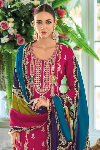 Pink premium embroidered chinon salwar suit