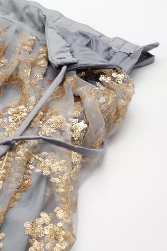 grey sequins soft net party lehenga set choli with dupatta