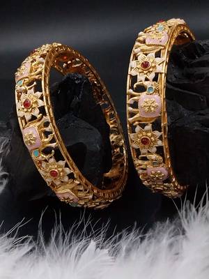 Cubic zircon stone studded light gold plated designer  bangles for women & girls 1