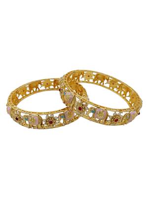 Cubic zircon stone studded light gold plated designer  bangles for women & girls 2