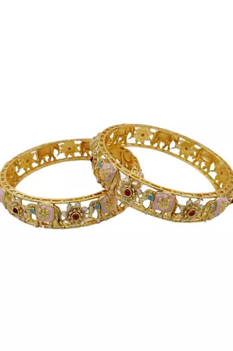 Cubic zircon stone studded light gold plated designer  bangles for women & girls