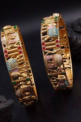 Cubic zircon stone studded light gold plated designer  bangles for women & girls