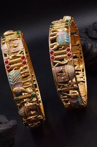 Cubic zircon stone studded light gold plated designer  bangles for women & girls