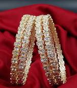 Cubic zircon stone studded light gold plated designer  bangles for women & girls