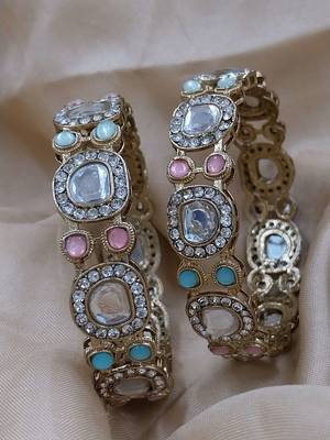 Cubic zircon stone studded light gold plated designer  bangles for women & girls 1