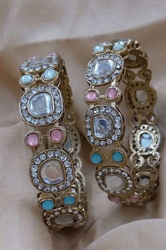 Cubic zircon stone studded light gold plated designer  bangles for women & girls