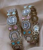 Cubic zircon stone studded light gold plated designer  bangles for women & girls