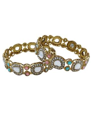 Cubic zircon stone studded light gold plated designer  bangles for women & girls 2