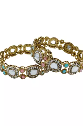 Cubic zircon stone studded light gold plated designer  bangles for women & girls