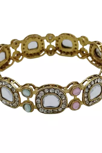 Cubic zircon stone studded light gold plated designer  bangles for women & girls