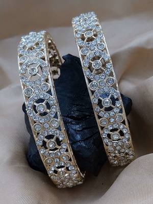 Cubic zircon stone studded light gold plated designer  bangles for women & girls 1