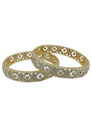 Cubic zircon stone studded light gold plated designer  bangles for women & girls 2