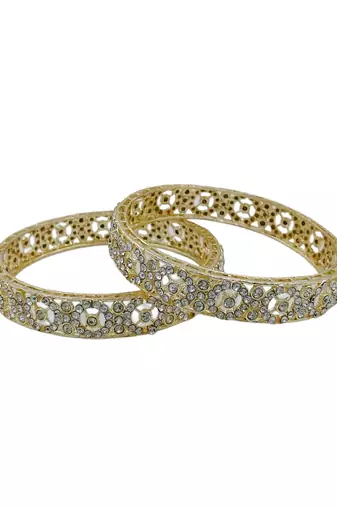 Cubic zircon stone studded light gold plated designer  bangles for women & girls