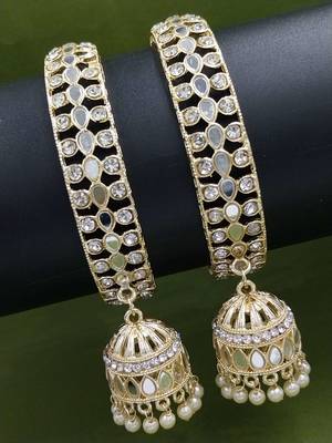Cubic zircon stone studded light gold plated designer  bangles for women & girls 1